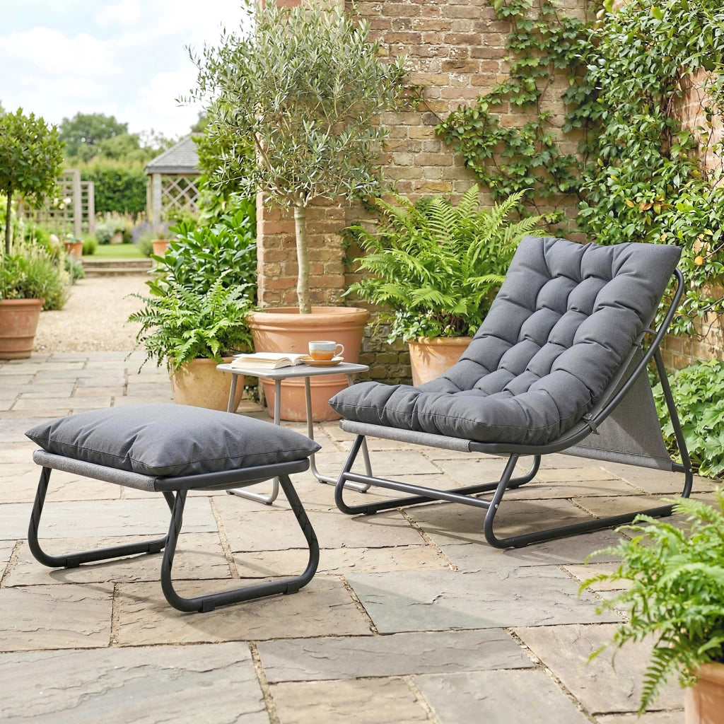 Poltrona da giardino con poggiapiedi ¨C zephmum ¨C tessuto scuro 13 cm spessore