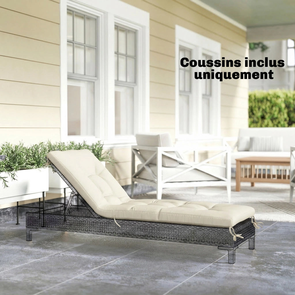 Cuscino per Chaise Longue in Memory Foam con Bretelle e Protezione UV50+ ¨C Zephmum ¨C Beige 198x65x13cm