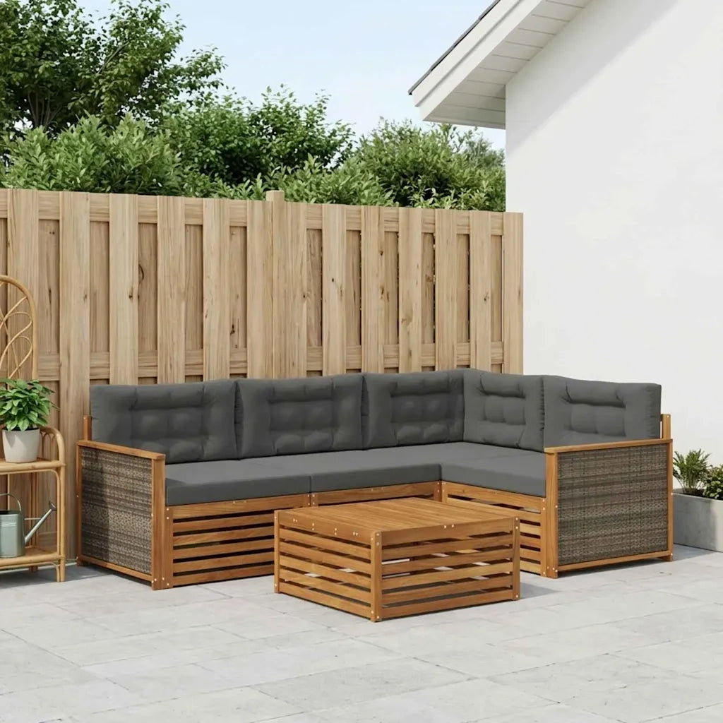 Set di divani da esterno con cuscino 5 pcs Naturale e Antracite