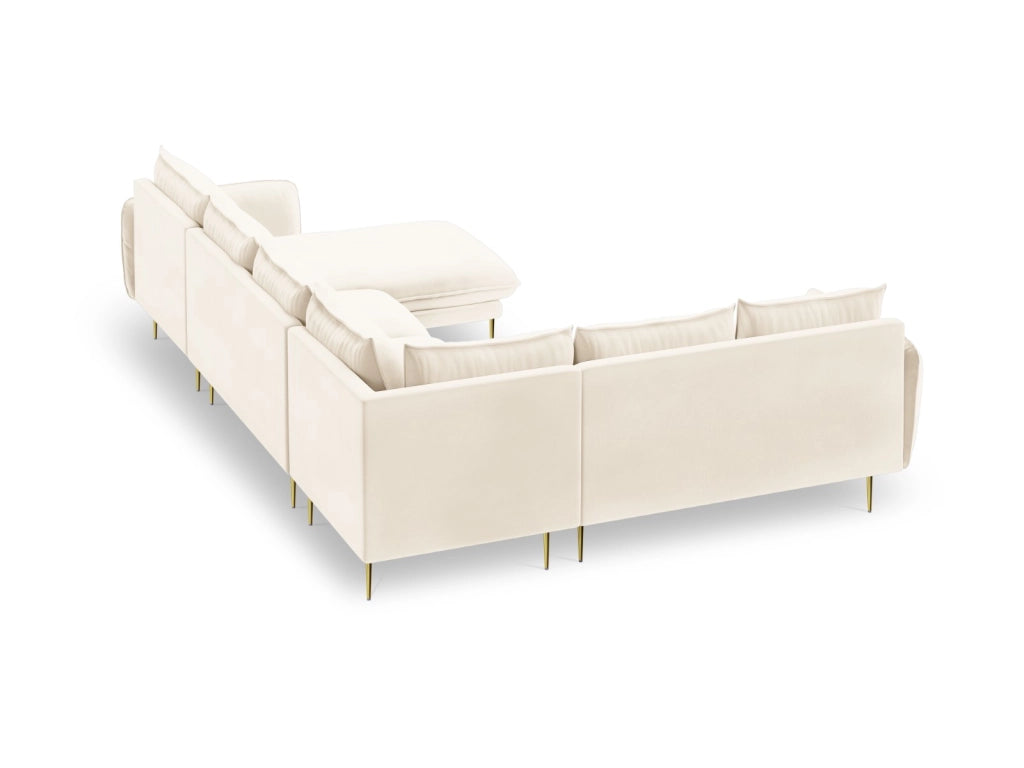 Cosmopolitan Design - Divano panoramico sinistro "Vienna" 7 posti in velluto beige chiaro 