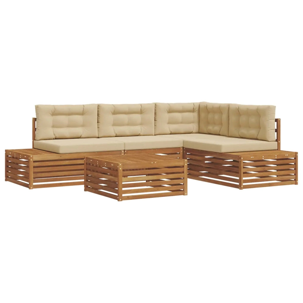 Set di divani da esterno con cuscino 5 Pezzo Naturale e Beige