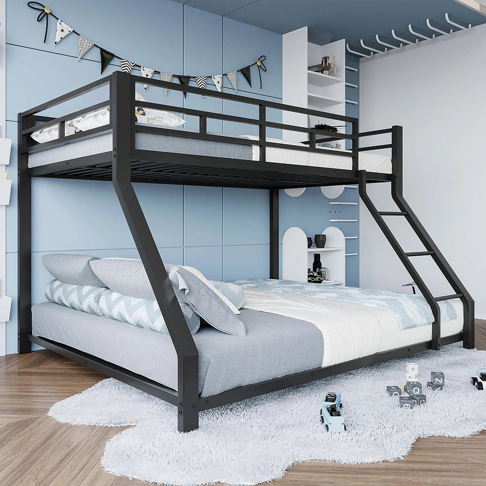 Letto a castello metallico 90+140x200cm - Xylo - nero, EN747, senza rete