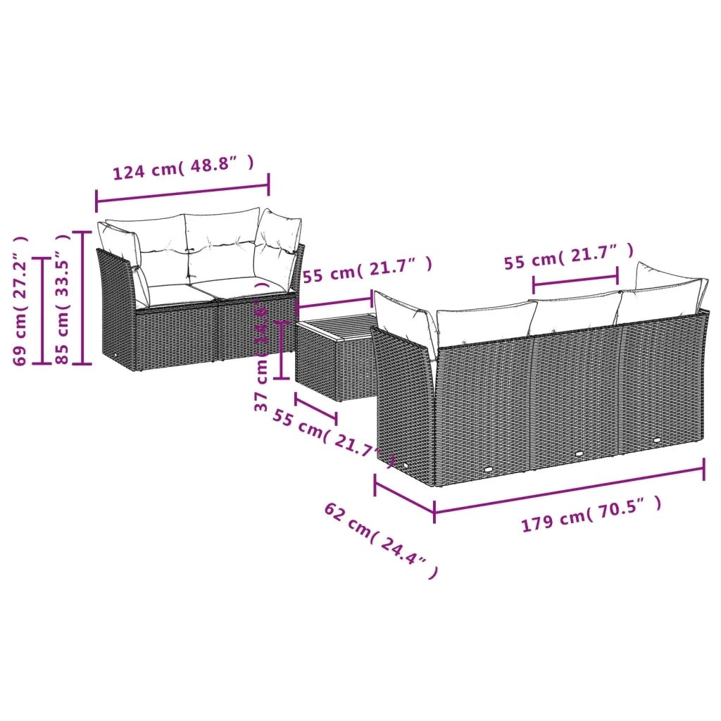Set Divano da Giardino 6 pz con Cuscini Beige in Polyrattan
