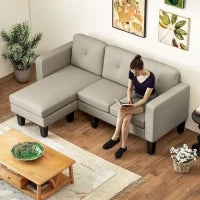 Divano angolare 3 Posti con chaise longue reversibile, 186x130x84 cm, Beige