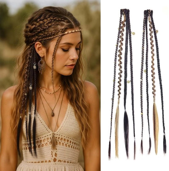 Fibre di capelli fuggenti 20 pollici - 2 pezzi - Fibre sintetiche termoresistenti - Vlechtura bohemien - Decorazioni con perle - Adatto per cosplay - Estensioni di capelli vleccati