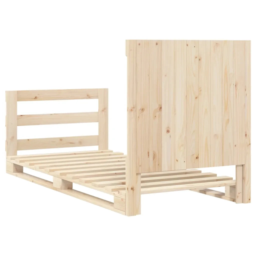 Letto singolo | Letto per adulti | Giroletto con Testiera 90x200 cm in Legno Massello di Pino