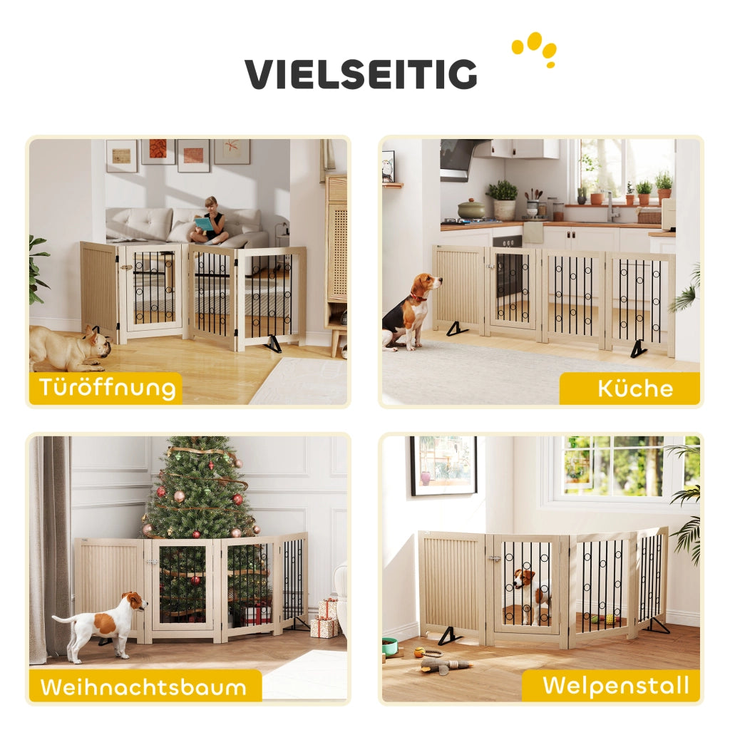 Cancello per animali domestici con porta ¨C zephmum ¨C MDF, acciaio, 4 pannelli