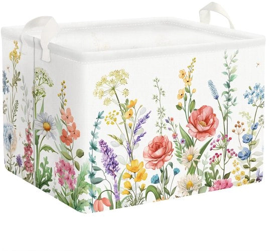 Cassa di Stoccaggio per Bambini con Maniglia Opaca con Fiori, 40 * 30 * 30 cm