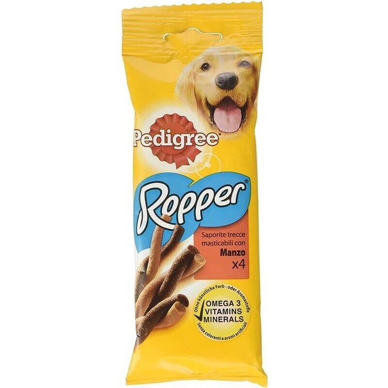 PEDIGREE ROPPER SNACK MASTICABILE CANE ADULTO TRECCE AL MANZO 4 PEZZI 70 GR