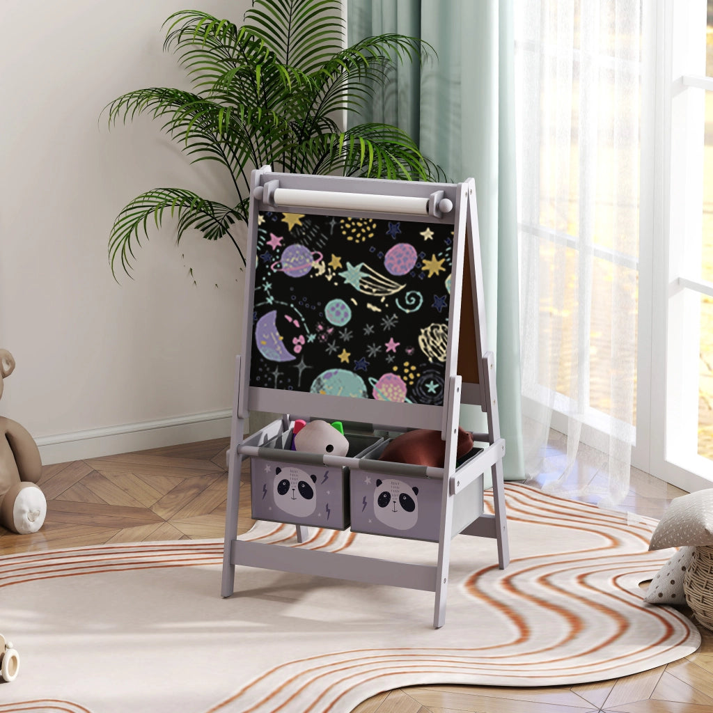 Lavagna per Bambini con Cavalletto 3 in 1 e 2 Contenitori. Et¨¤ 3-8 anni. 54x46.5x93cm. Grigio