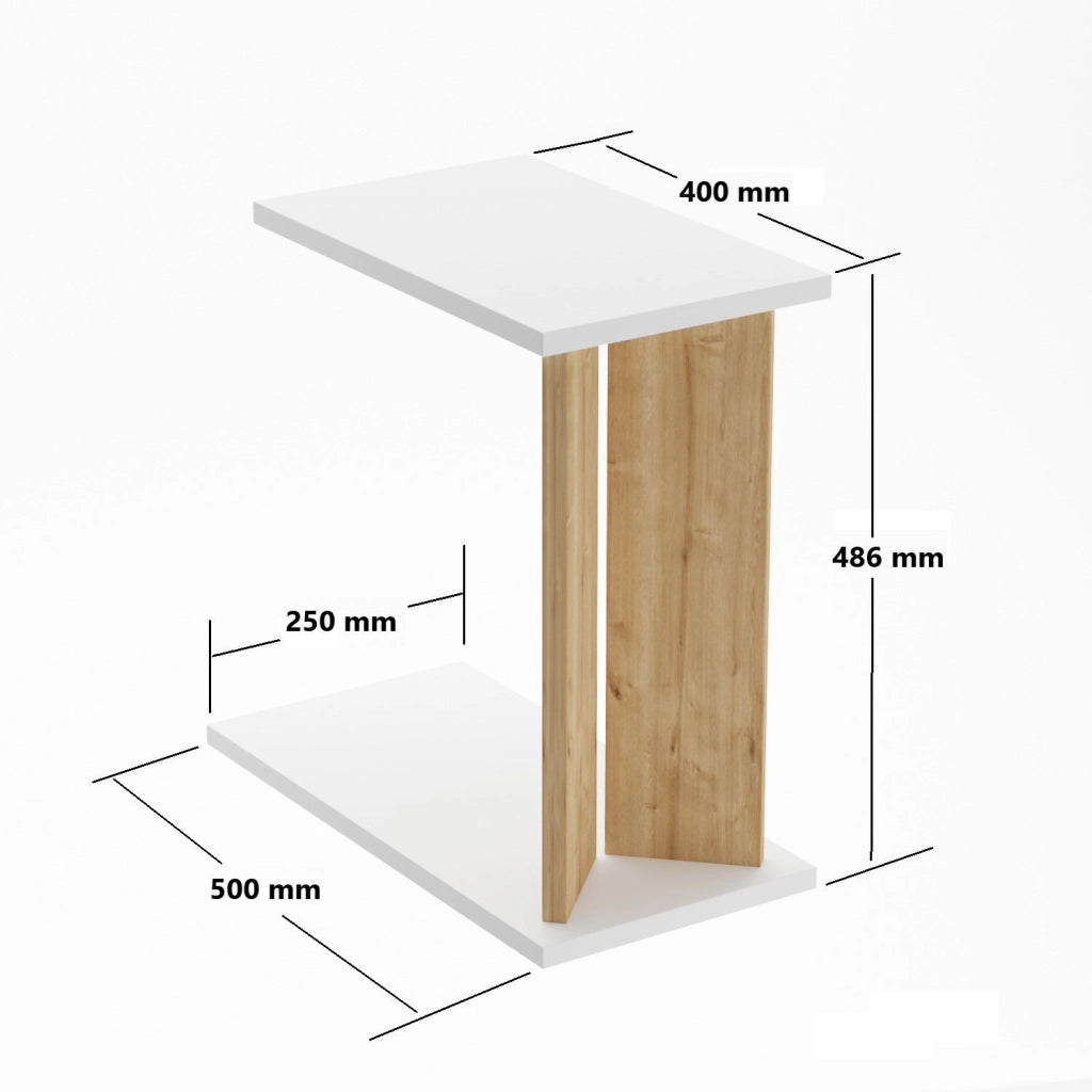 Tavolino in legno "Lun" - 25 x 50 x 48 cm - Beige