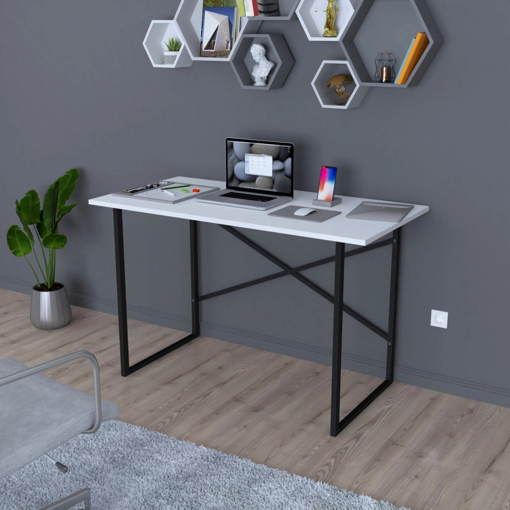 Scrivania Tavolo da Ufficio Studio Postazione di Lavoro Scrivania Semplice con Telaio in Metallo e Piano 120 x 60  cm -