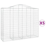 Cestini gabbioni recinzione a gabbia muro di contenimento ad arco 5 pezzi 200 x 50 x 160/180 cm ferro zincato argento 02_0040891