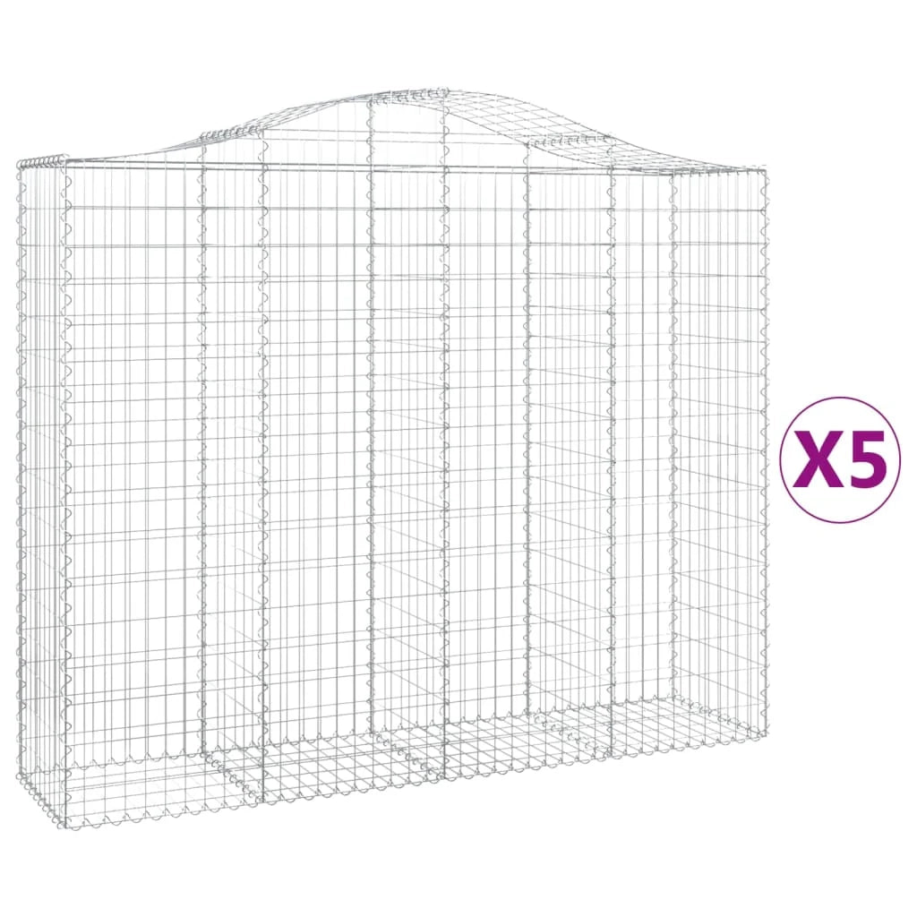 Cestini gabbioni recinzione a gabbia muro di contenimento ad arco 5 pezzi 200 x 50 x 160/180 cm ferro zincato argento 02_0040891