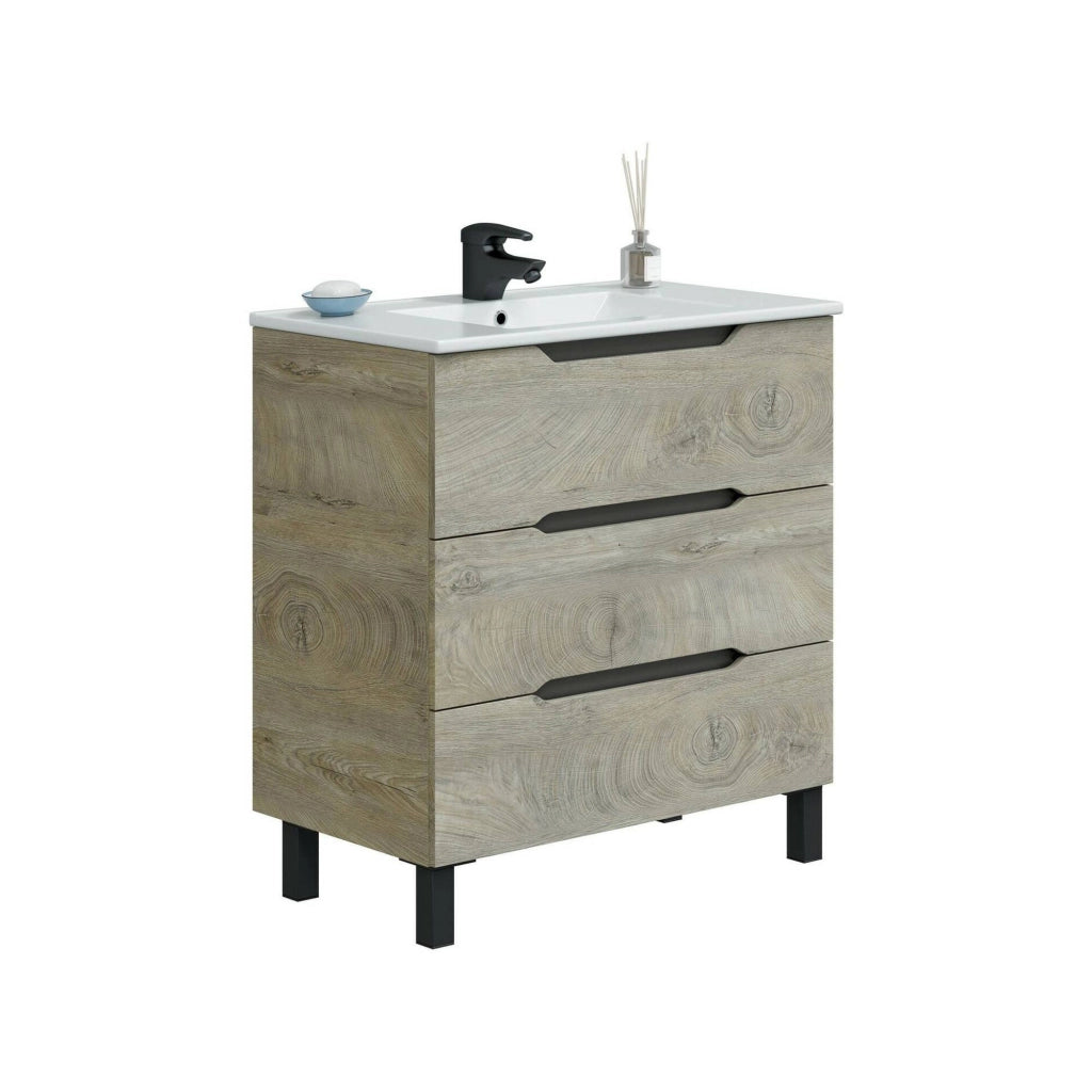 Mobile sottolavabo Dianmu, Mobiletto da bagno, Contenitore porta lavabo, Armadio per lavandino, 80x45 h86 cm, Antracite e Rovere