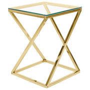 Tavolino dorato Struttura In Acciaio Vetro Piano Quadrato Geometrico Glam Design