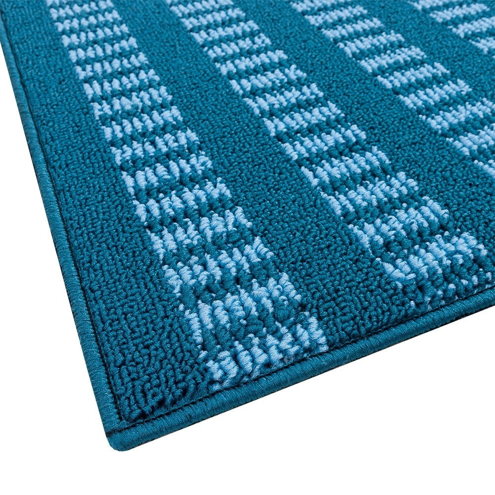 Tappeto Cucina Morbido 3D Assorbente Lavabile Antiscivolo Passatoia Bordata A Righe 57x135 Blu