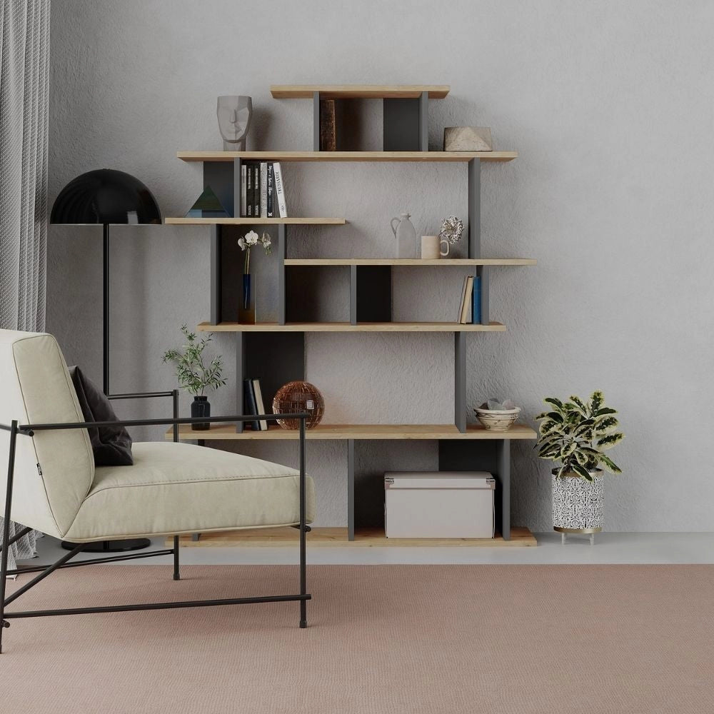 Libreria design 120x29,2x149 cm Apollon rovere e antracite
