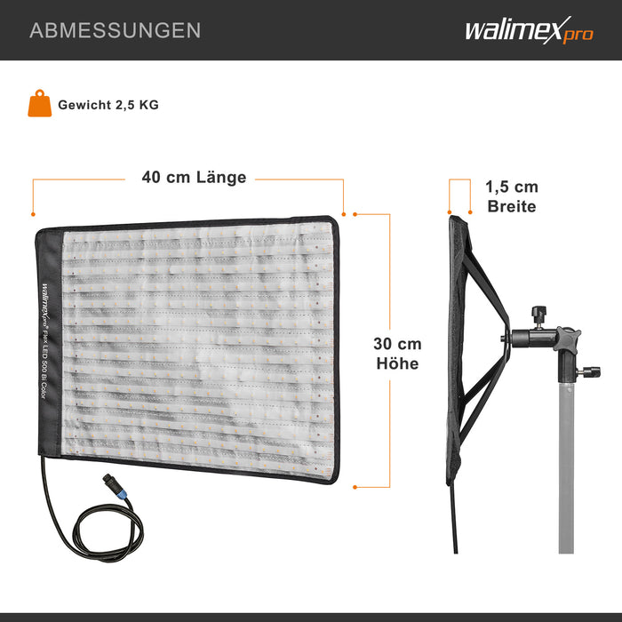 Flex 500 LED Set Pannello luminoso a LED bicolor con softbox con diffusore frontale, lampada da 50 W, 1.995 Lux/1m, luce fotografica dimmerabile, accessori fotografia