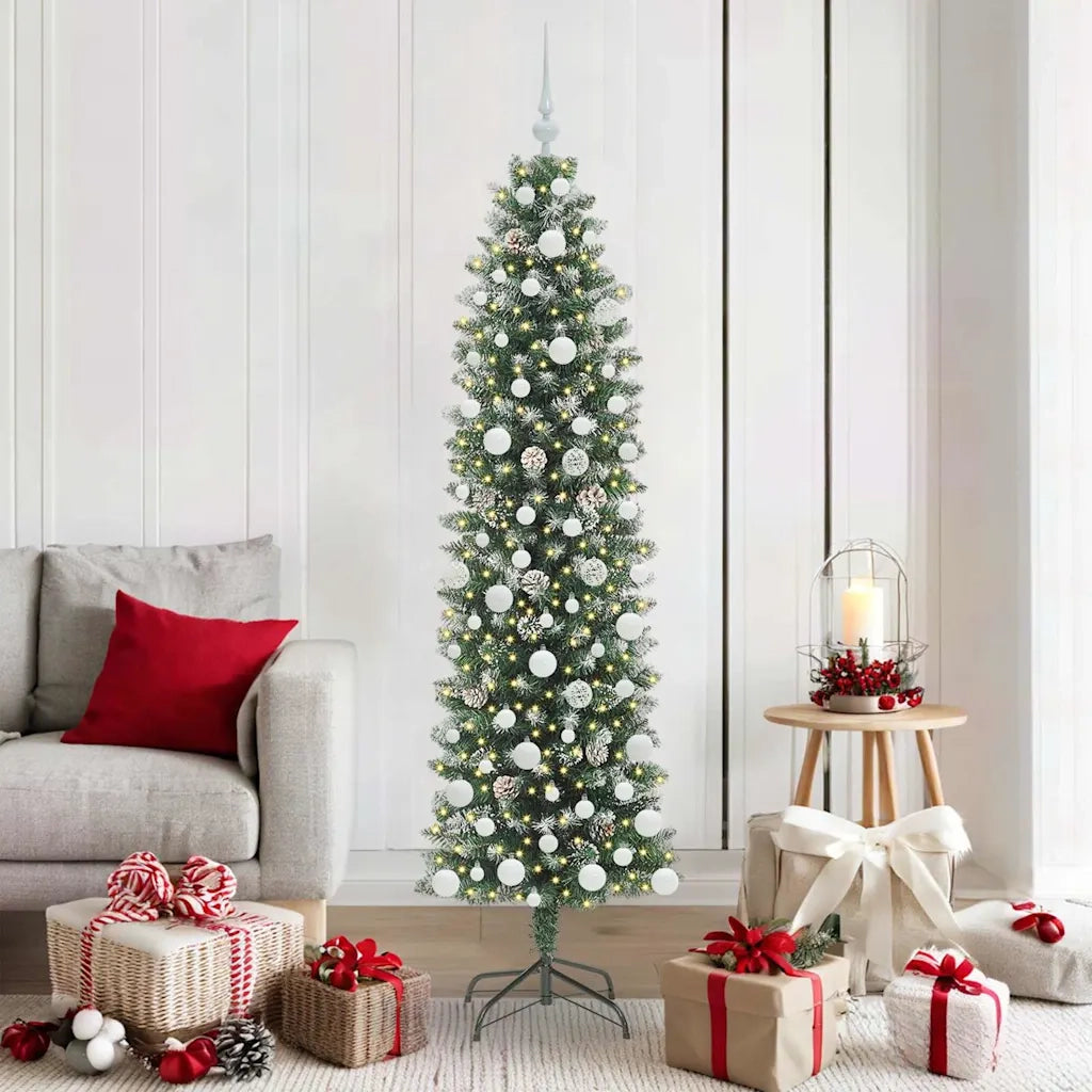 Albero di Natale Artificiale Sottile Verde e Bianco 180 cm 3395296