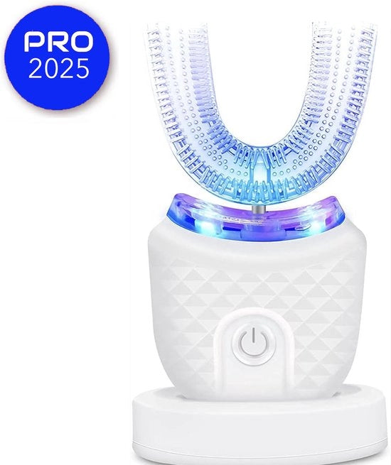 Tecnologia Smart per la Pulizia dei Denti - Borsetto a Forma di U - Automatizzato - 360° - 4 Posizioni - 4 Stand - Illuminazione UV a Blu - Water-Resistente - Trattamento dei Denti per la Bianchezza