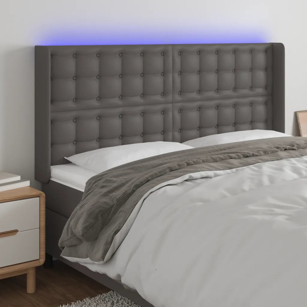 Testiera a LED-Testata con LED Grigio 163x16x118/128cm in Similpelle 258440