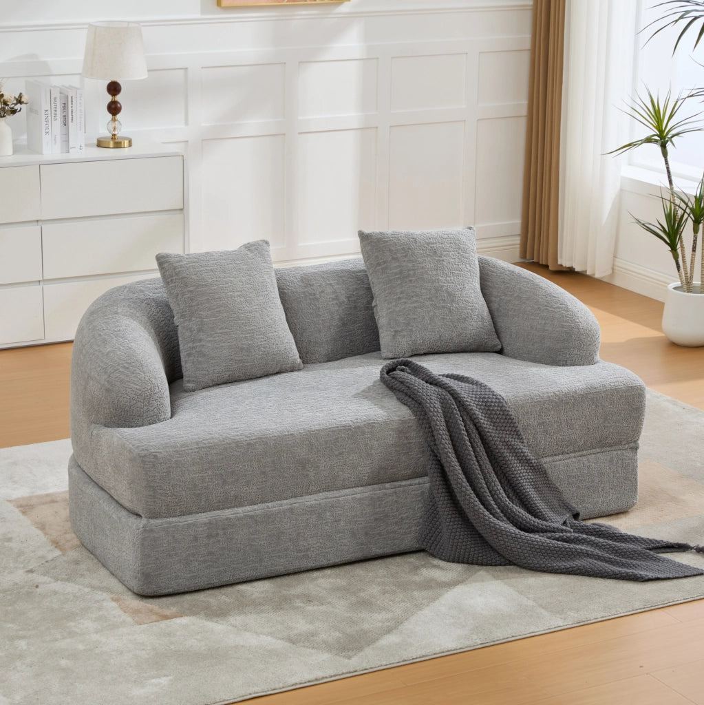 Divano letto pieghevole a due posti in chenille grigio chiaro