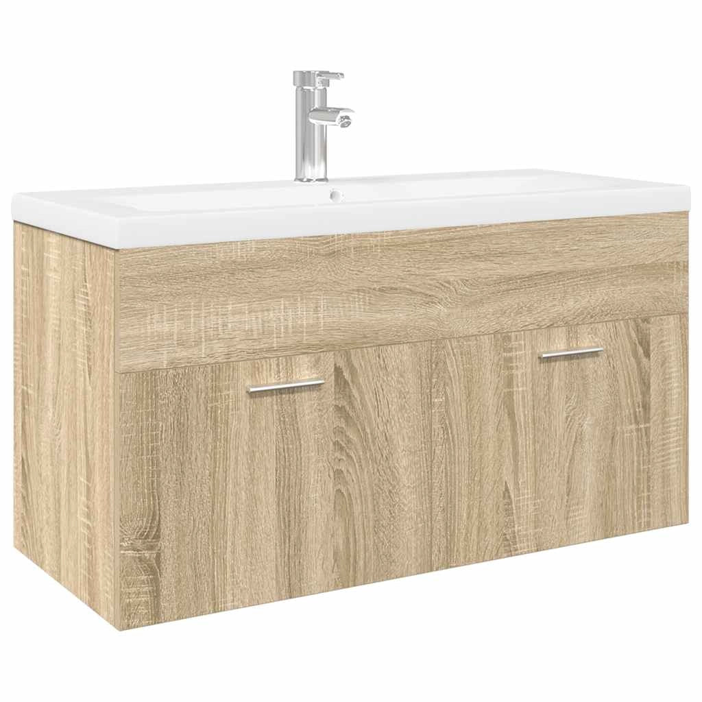 Mobile bagno dal design moderno con lavabo integrato 90 x 38,5 x 46 cm legno composito rovere Sonoma 02_0055765