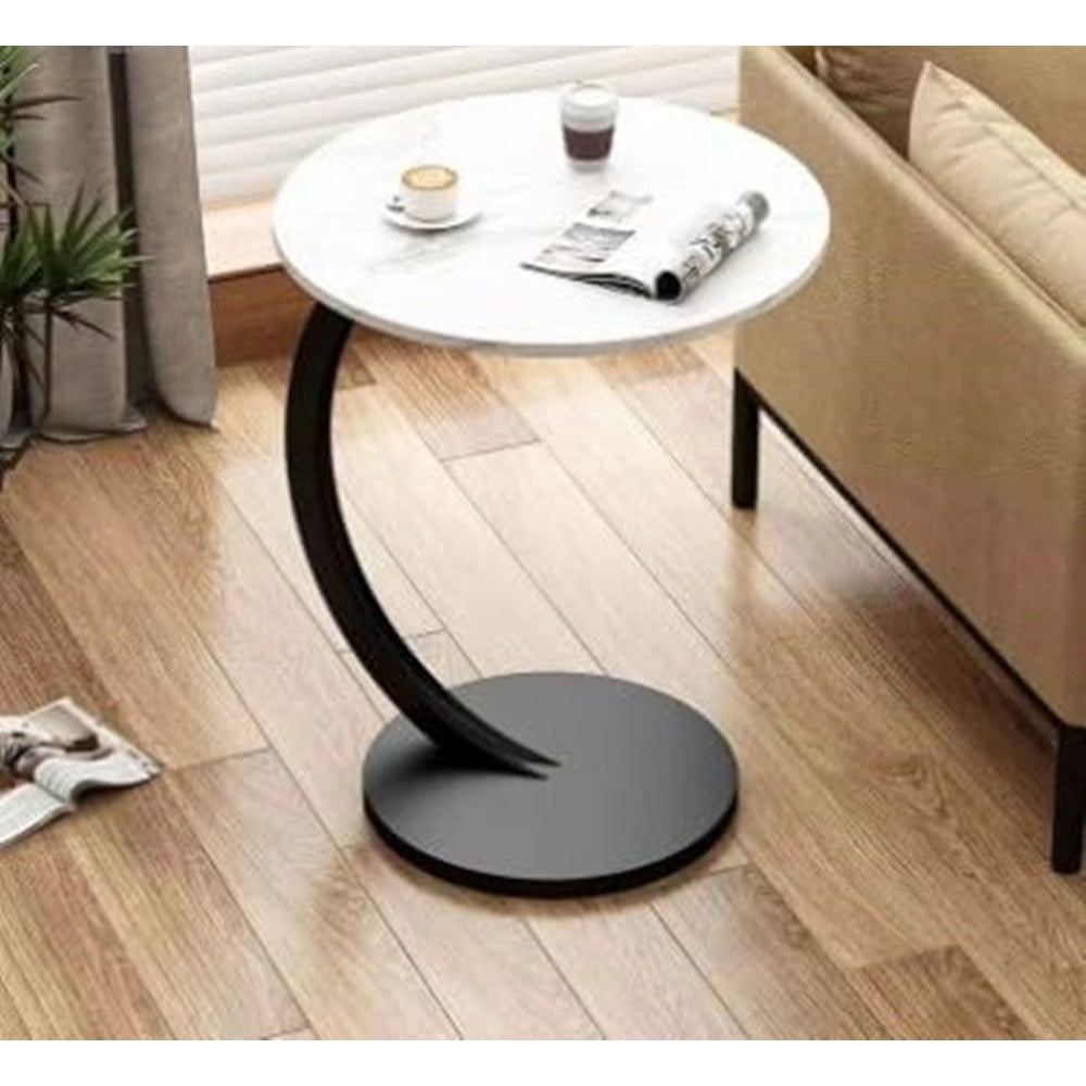Trade Shop - Tavolino Laterale A Forma Di C Moderno Elegante Per Soggiorno Salotto Divano Camera - Bianco E Nero
