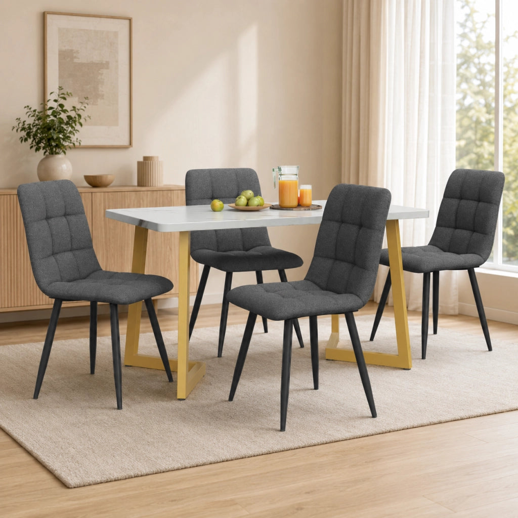 Set tavolo e 4 sedie con piano effetto marmo in MDF grigio