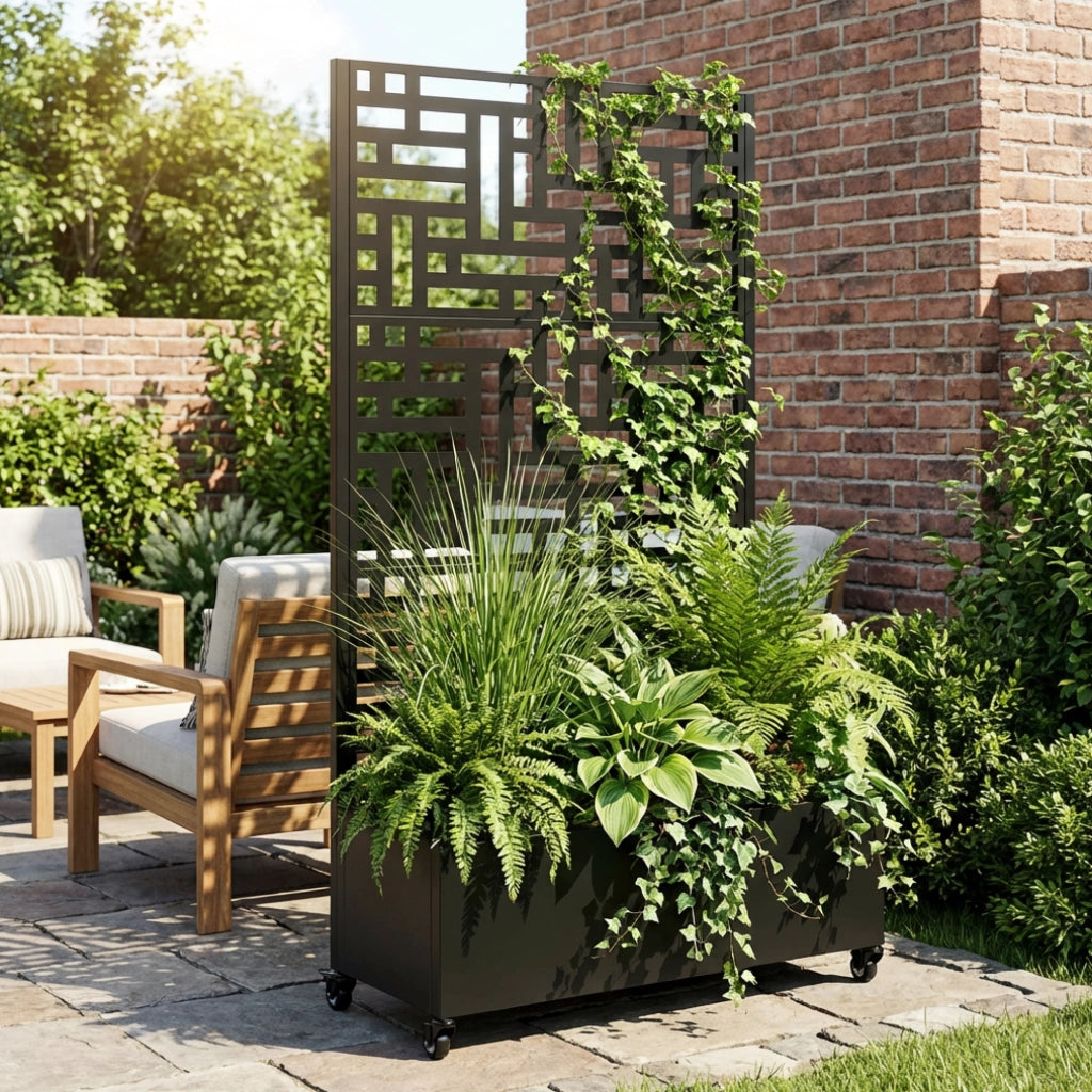 Fioriera con Spalliera Bernalda a 4 Rotelle 190 x 82 x 38 cm - Acciaio Grigio Antracite casa.pro