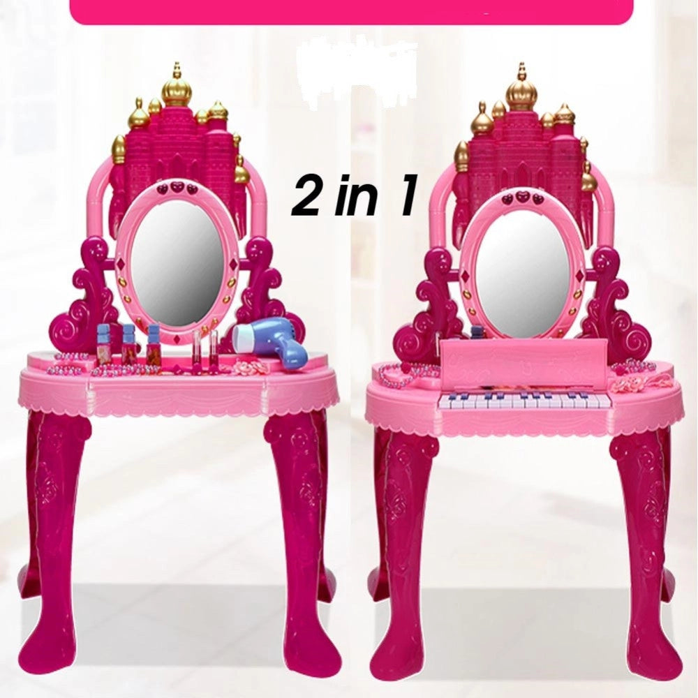 Trade Shop - Specchiera Make Up Per Bambina Con Luci Suoni Tastiera Pianola E Sgabello 2in1 -