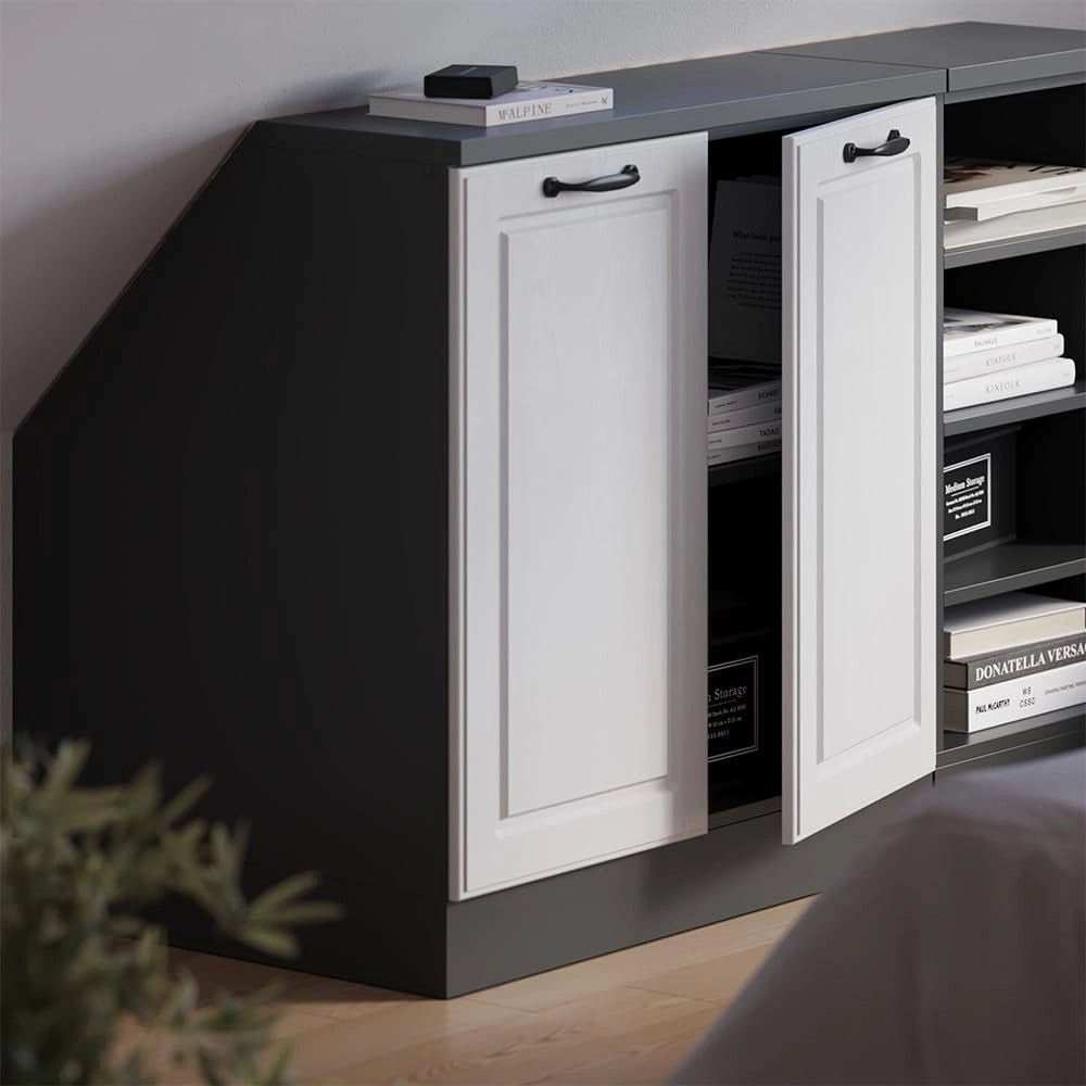 Mobile sottotetto Rion, Bianco casa di campagna, 80 x 81.6 cm con 2 porte, carcassa 60 cm profondità, adatto per il salvaspazio sotto tetti spioventi