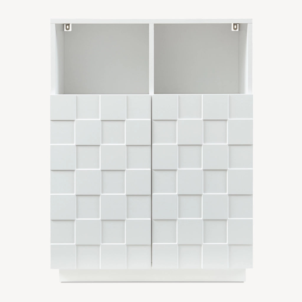 Armadio Comò Alto Bopibobro a 2 Ante Credenza con 2 Ripiani Aperti e 4 Vani Chiusi 86 x 64 x 36 cm - Bianco [en.casa]