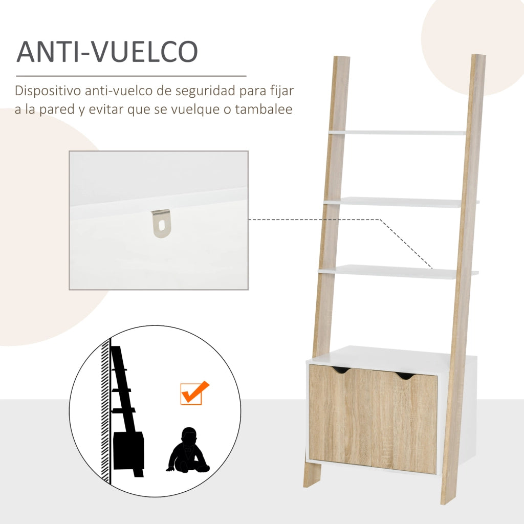 Libreria a scala con 3 ripiani e armadietto ¨C zephmum ¨C rovere e bianco 60x40x171