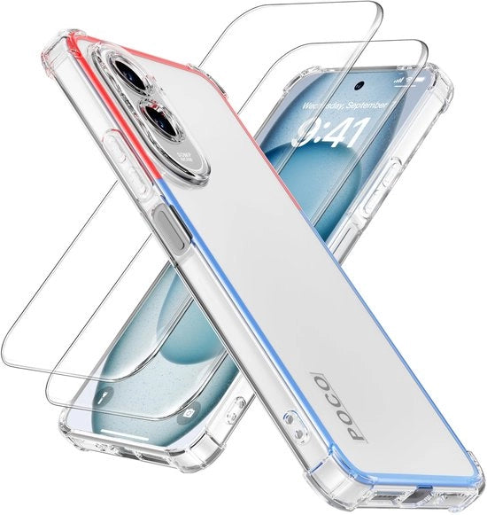 Copertura protettiva per schermo - resistente agli urti - TPU - trasparente - inclusa copertura per schermo in vetro temperato 2x - copertura per angoli - custodia per smartphone