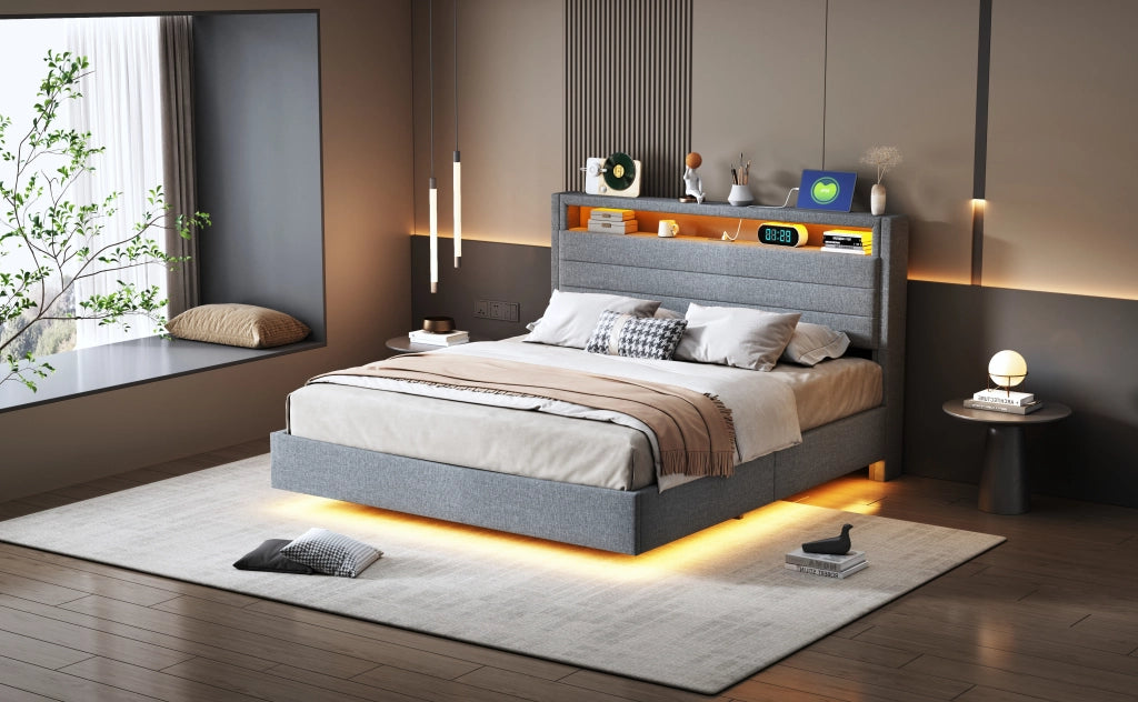 letto imbottito lino grigio 140 x 200 cm