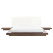 Letto in stile giapponese in frassino marrone 160 x 200 cm testata in legno impiallacciato MDF testata in pelliccia sintetica camera da letto a basso profilo
