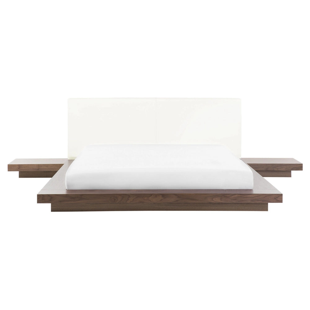 Letto in stile giapponese in frassino marrone 160 x 200 cm testata in legno impiallacciato MDF testata in pelliccia sintetica camera da letto a basso profilo