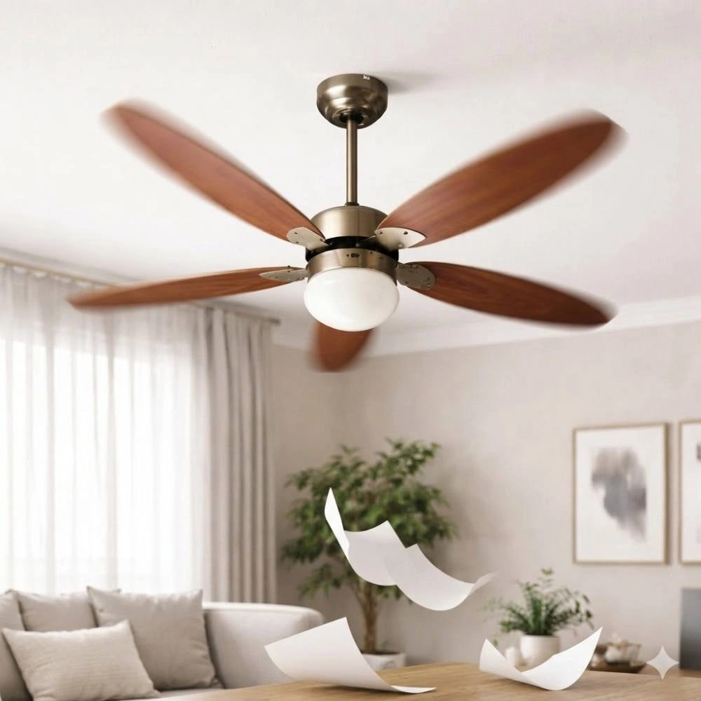 Ventilatore da soffitto zephir zfr9111m e zfr9111b 70w 5 pale legno con luce *** colore marrone, confezione 1