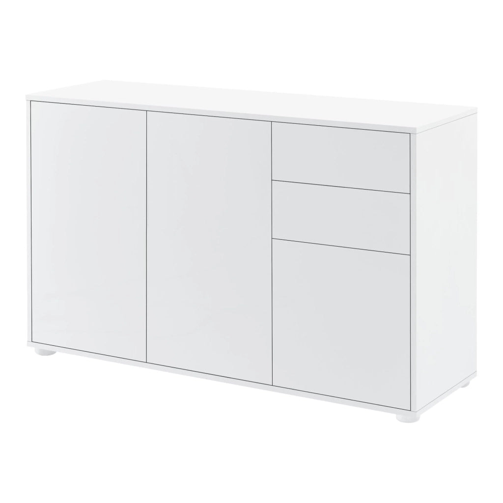 Cassettiera Buffet pratico mobile contenitore con 2 cassetti e 3 ante 117 cm bianco lucido 03_0005046