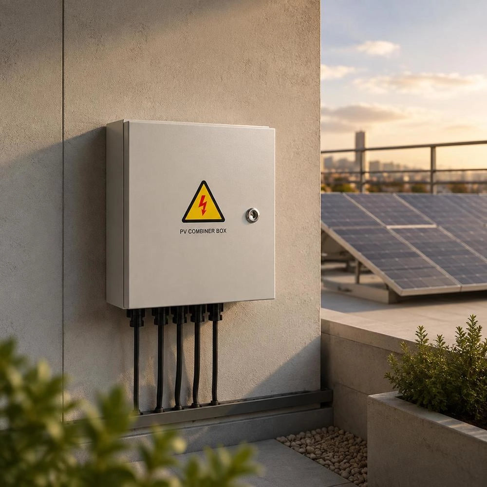 PV Combiner Box, 4-string, Solar Combiner Box With 15 A Rated Current Fuse, 63 A Circuit Breaker, Lightning Arrester And Solar Connection, Steel Housing For On/off-grid Solar Panel System, IP65