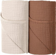 Babydeken in Mousseline Katoen - 2 pezzi, 100 x 100 cm (marrone)