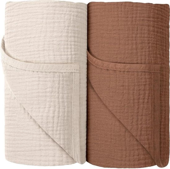 Babydeken in Mousseline Katoen - 2 pezzi, 100 x 100 cm (marrone)