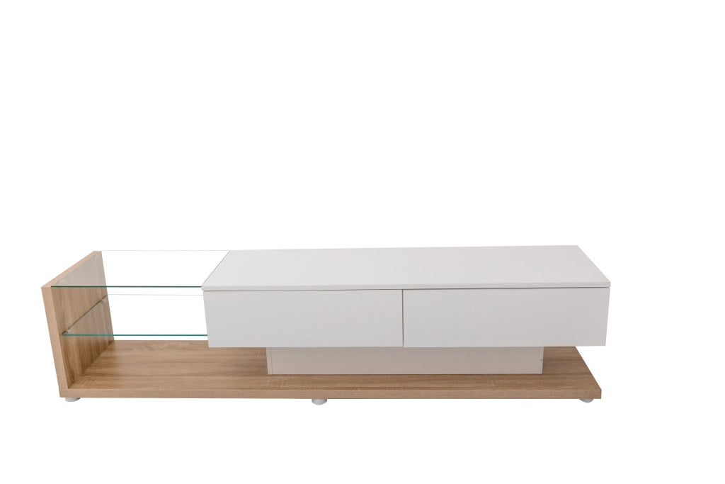 Mobile TV con 2 Cassetti e 2 Ripiani in Vetro con LED regolabile tramite app per Soggiorno in Truciolare Bianco 170 × 36 × 38 cm