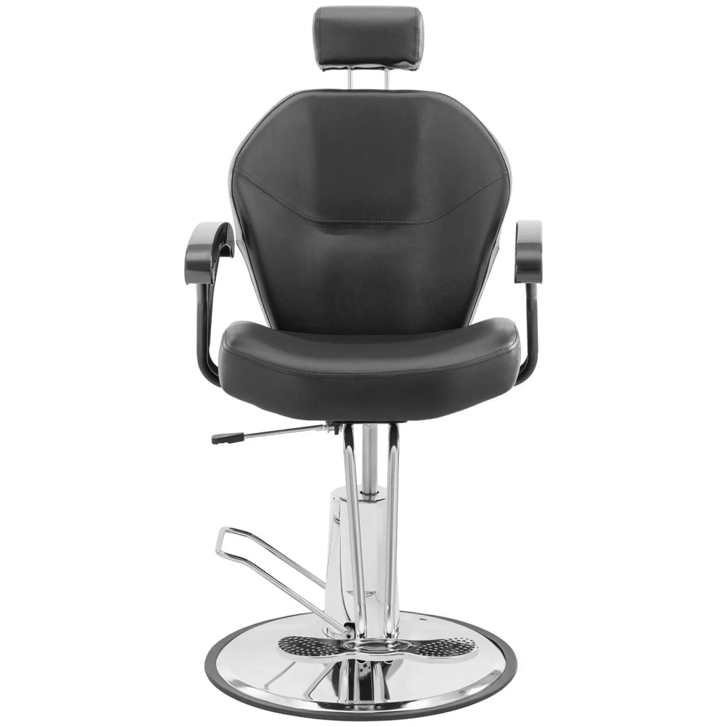 Poltrona professionale da parrucchiere con poggiatesta e poggiapiedi portata 150 kg reclinabile acciaio similpelle nera 14_0008932