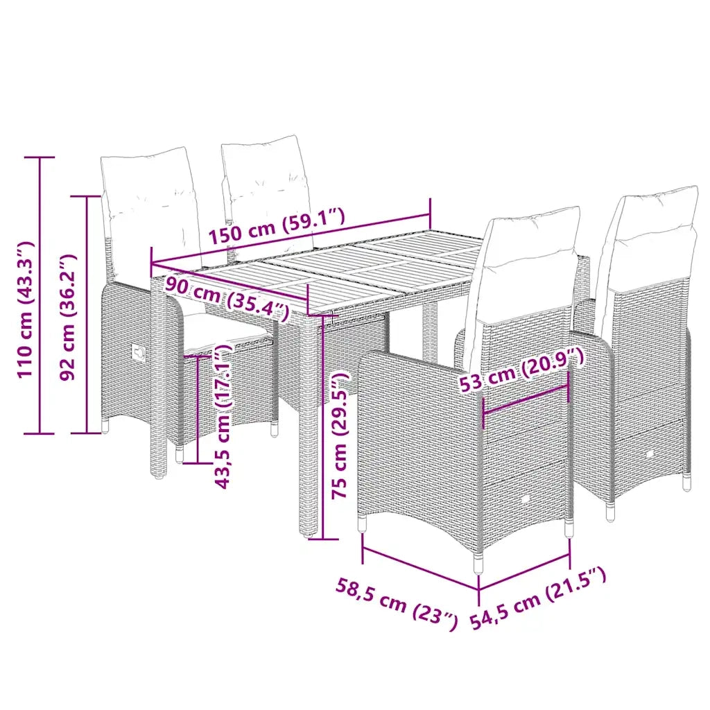 Set da Bistrò da Giardino 5 pz con Cuscini Beige in Polyrattan