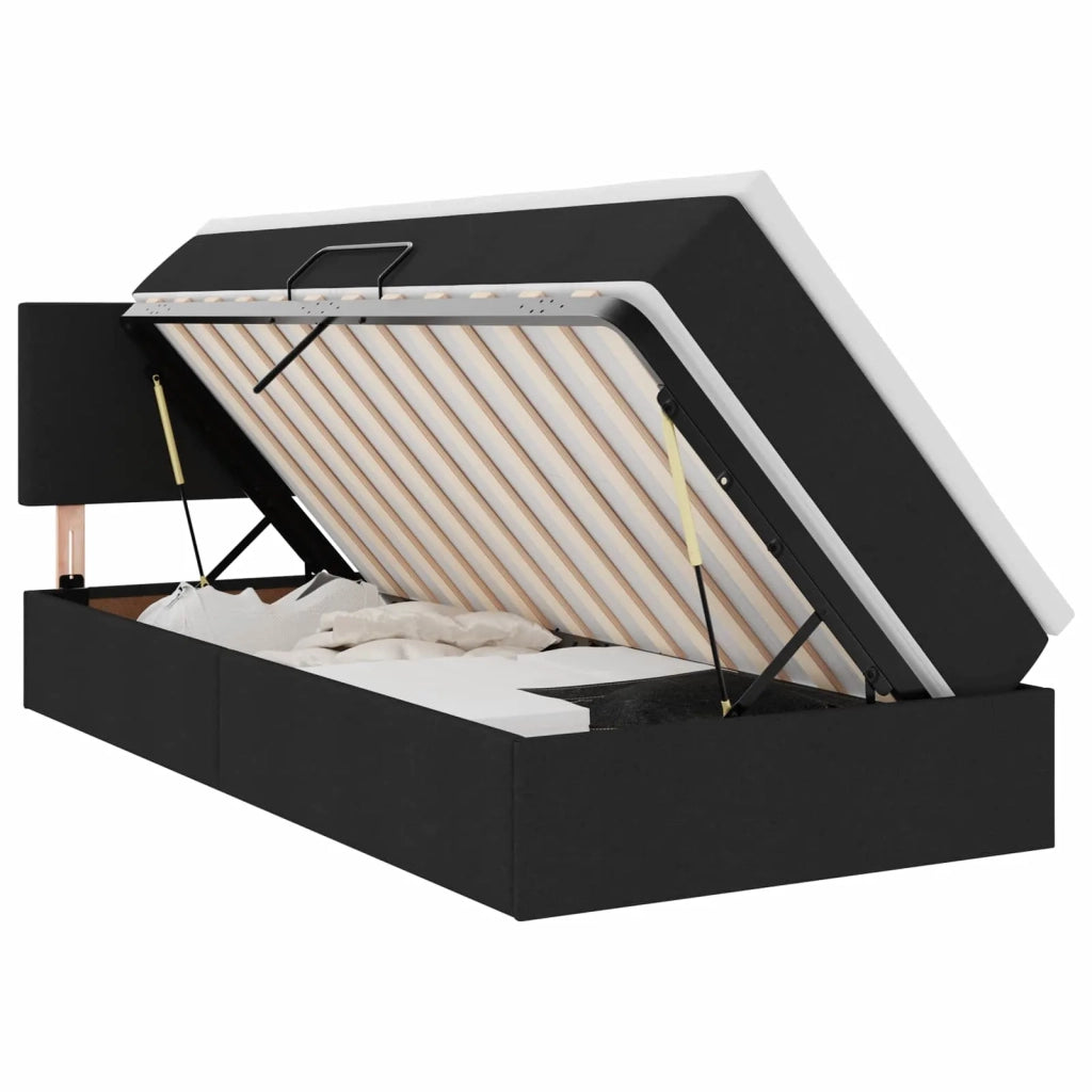 Letto con contenitore e materasso con testiera Nero 90 x 200 cm
