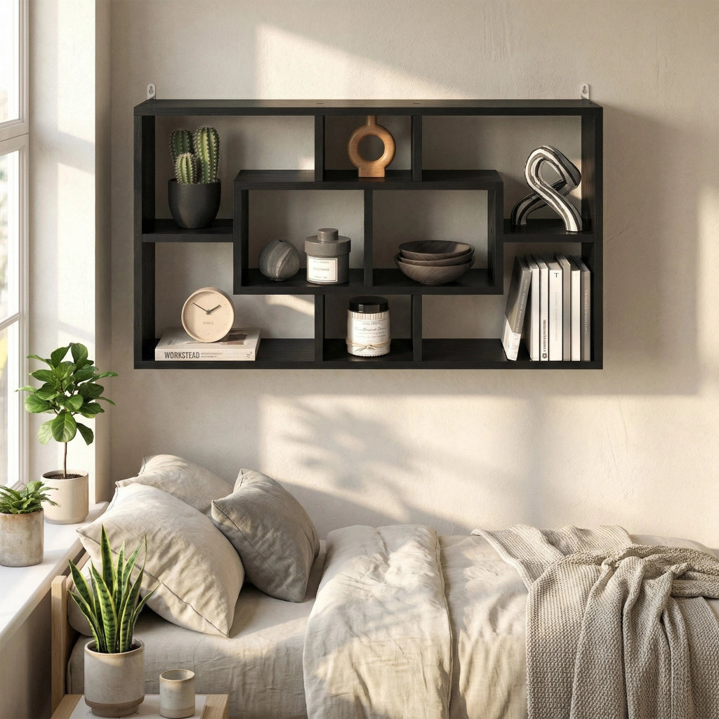 Libreria a Parete con 8 Cubi ¨C zephmum ¨C 85x14.5x47.5 cm Nero