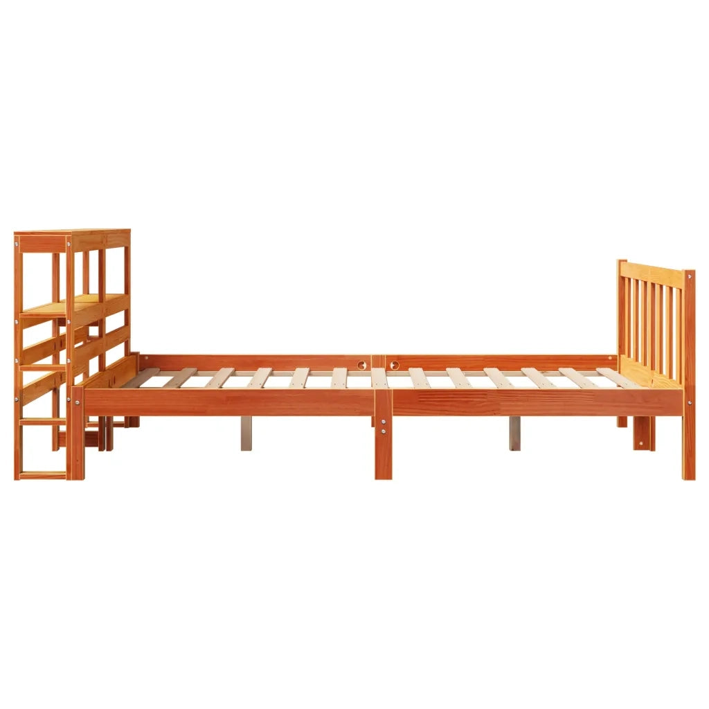 Giroletto con Testiera-Struttura Letto con testiera Marrone Cera 135x190 cm Massello Pino 499141